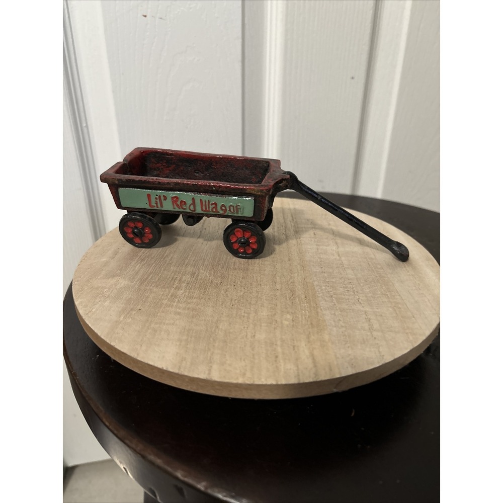 Vintage Lil Red Wagon Miniature Cast Iron with Handle